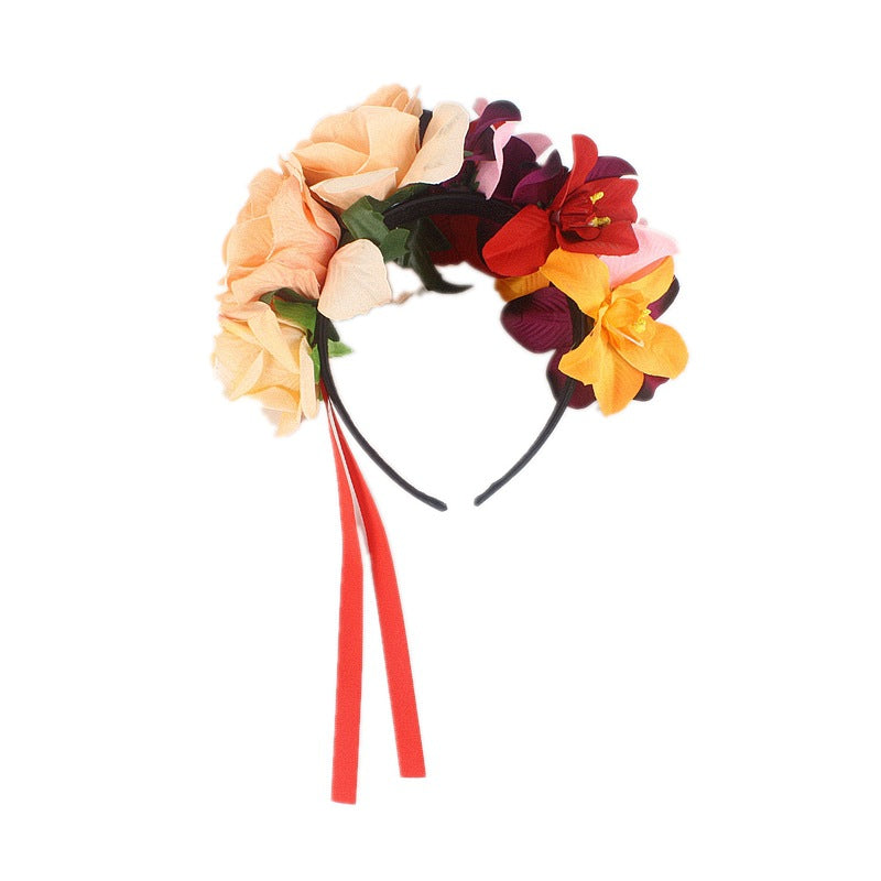 3pcs orchid headband day of the dead flowers floral crown hair wreath halloween hair accessories stylish headbands for women Floral Hair Band fabric seaside Red rose the flowers