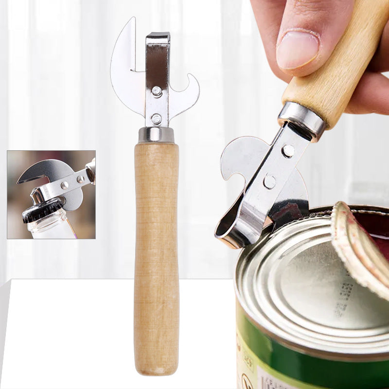 1 piece wooden handle can opener, can opener, tin can multi-purpose can opener, can opener, beer bottle opener, red wine