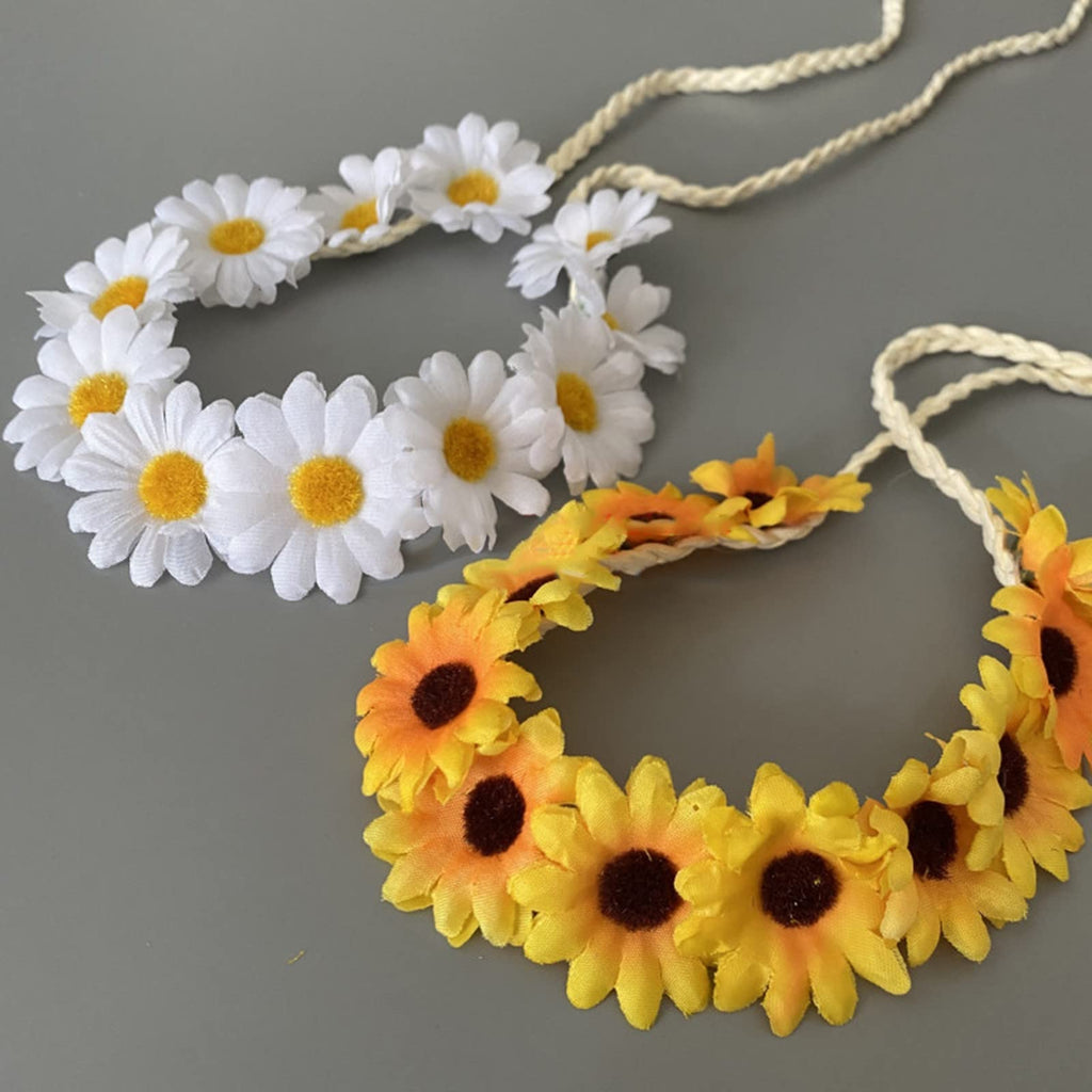 Floral Daisy Flower Crown Headband Flower Hair Wreath Festival Wedding Party Cosplay Photo Headband