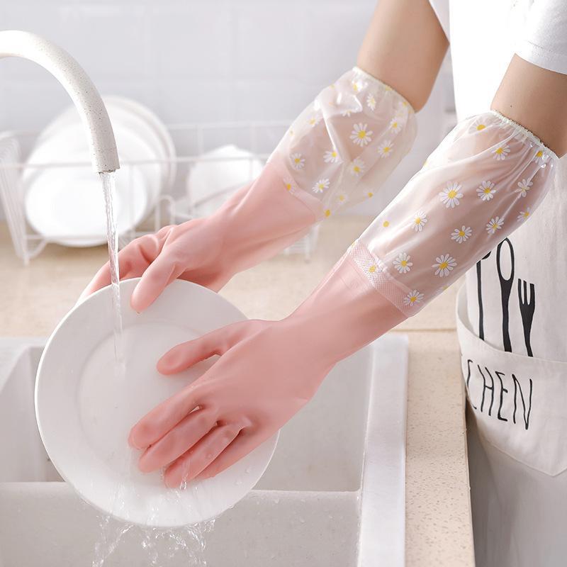 1 Pair Floral Pattern Household Glove, Rubber Water Proof Glove, Cleaning Glove for Home Kitchen