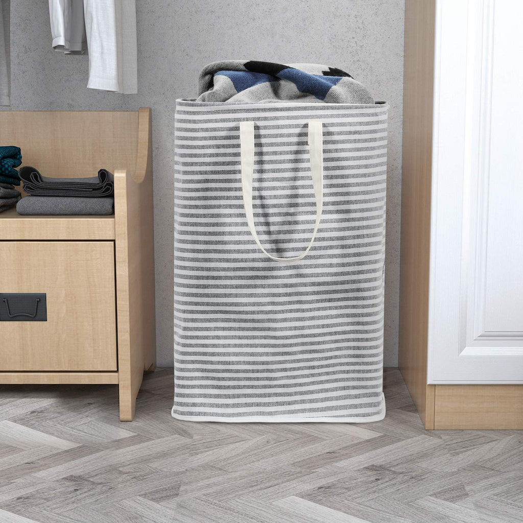 72L Freestanding Laundry Hamper Collapsible Large Clothes Basket with Easy Carry Extended Handles for Clothes Toys, Grey and Pink