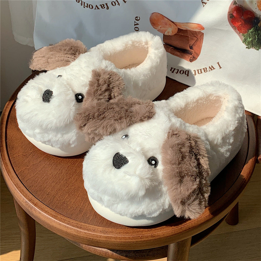 Women's 1 Pair Warm & Soft Cute Cartoon Dog Design Plush Bedroom Slippers, Warm Non-slip Bedroom Slippers for Fall & Winter