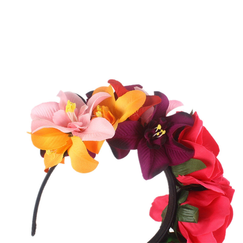 3pcs orchid headband day of the dead flowers floral crown hair wreath halloween hair accessories stylish headbands for women Floral Hair Band fabric seaside Red rose the flowers