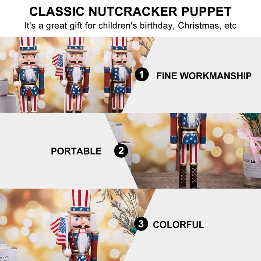 1pc Nutcracker Soldier Ornament Wooden Walnut Soldier Ornament Patriotic Nutcracker Christmas Party Decoration Nutcracker Christmas Decor Desktop USA Flags Painted Doll Lotus Tree