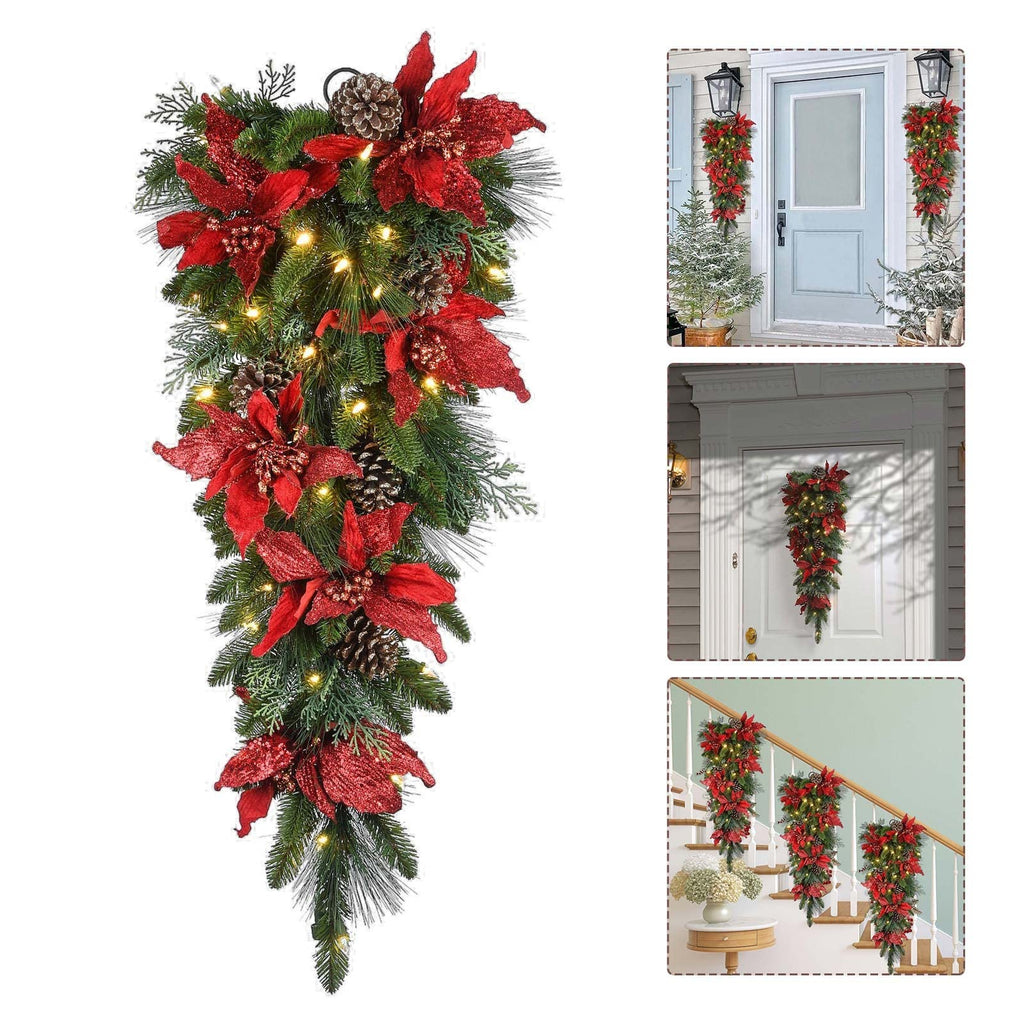 Christmas Wreath Outdoor Winter Wreaths, Holiday Wreath Christmas Festival Welcome Sign Window Pine Needles Winter Home Pine Cones Artificial Small Fireplace