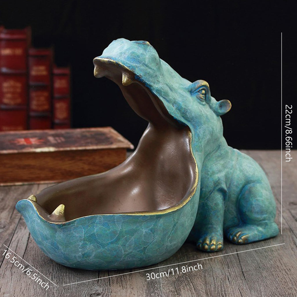 Big Mouth Hippo Key Bowl Resin Hippopotamus Ornament Key Holder Dish Organizer Gift Home Decor for Coin Jewelry Desktop Storage