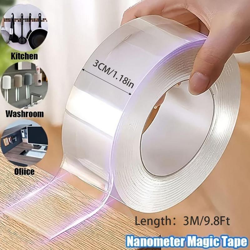 Clear Adhesive Tape Christmas Gift, 1 Roll 3m/9.8ft Nano Double Sided Tape, Heavy Duty Tape for Wall Hanging, New Year Gift