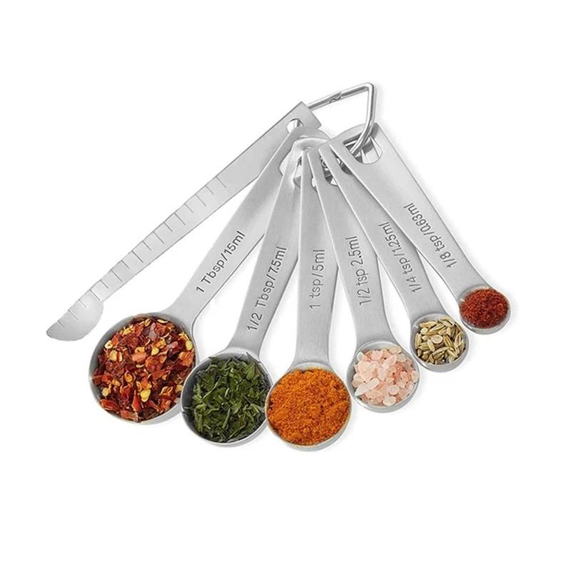 6pcs Stainless Steel Measuring Spoon & 1 Piece Gauge