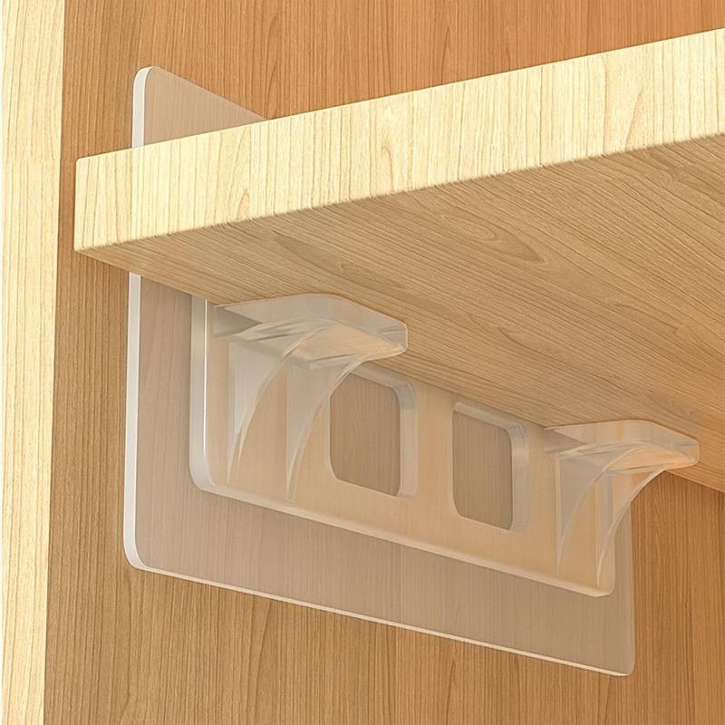 2pcs Adhesive Shelf Bracket, Clear Adhesive Wall Hook, Shelf Clips for Kitchen Cabinets and Bookshelves