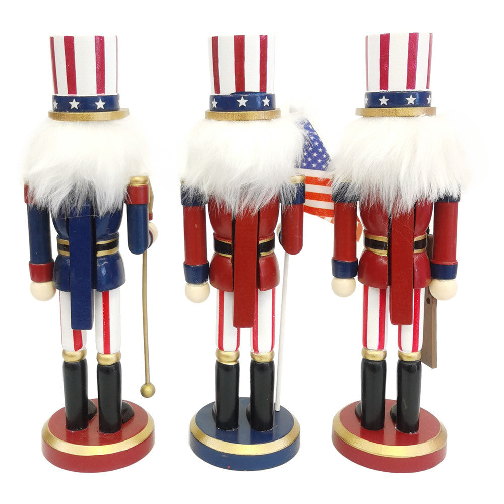 1pc Nutcracker Soldier Ornament Wooden Walnut Soldier Ornament Patriotic Nutcracker Christmas Party Decoration Nutcracker Christmas Decor Desktop USA Flags Painted Doll Lotus Tree