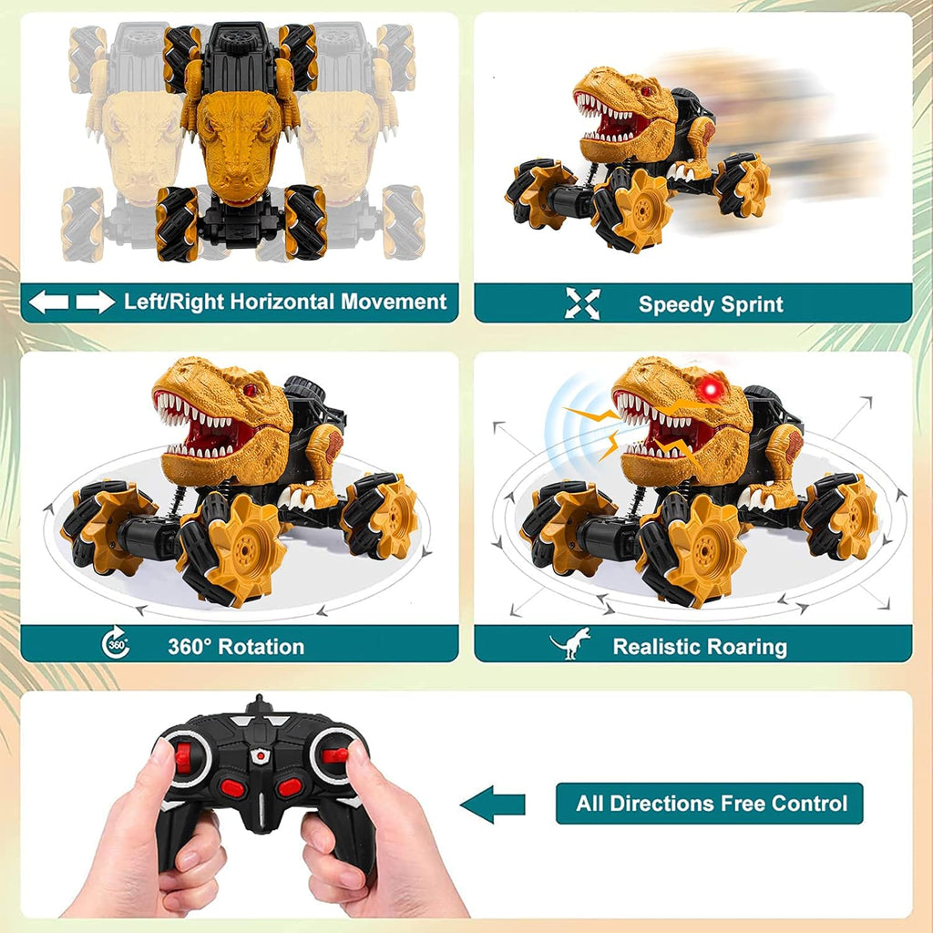 HANMUN Monster Truck Remote Control Car Dinosaur Toys - 2.4 GHz 360° Spins Stunt Car Rechargeable Cars Toys 45° Drift Outdoor for Boys Girls