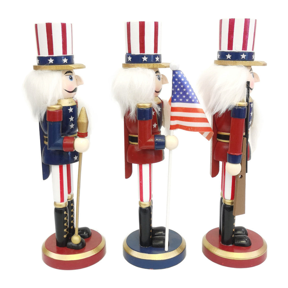 1pc Nutcracker Soldier Ornament Wooden Walnut Soldier Ornament Patriotic Nutcracker Christmas Party Decoration Nutcracker Christmas Decor Desktop USA Flags Painted Doll Lotus Tree