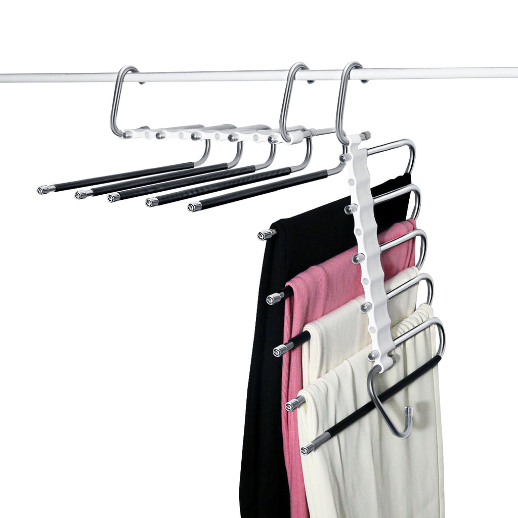 4-Tier Skirt Hangers, Pants Hangers with Clips - Non-Slip, Space Saving, Adjustable Clips, Suitable for Skirts, Shorts, Kids Clothing (3-Pack)