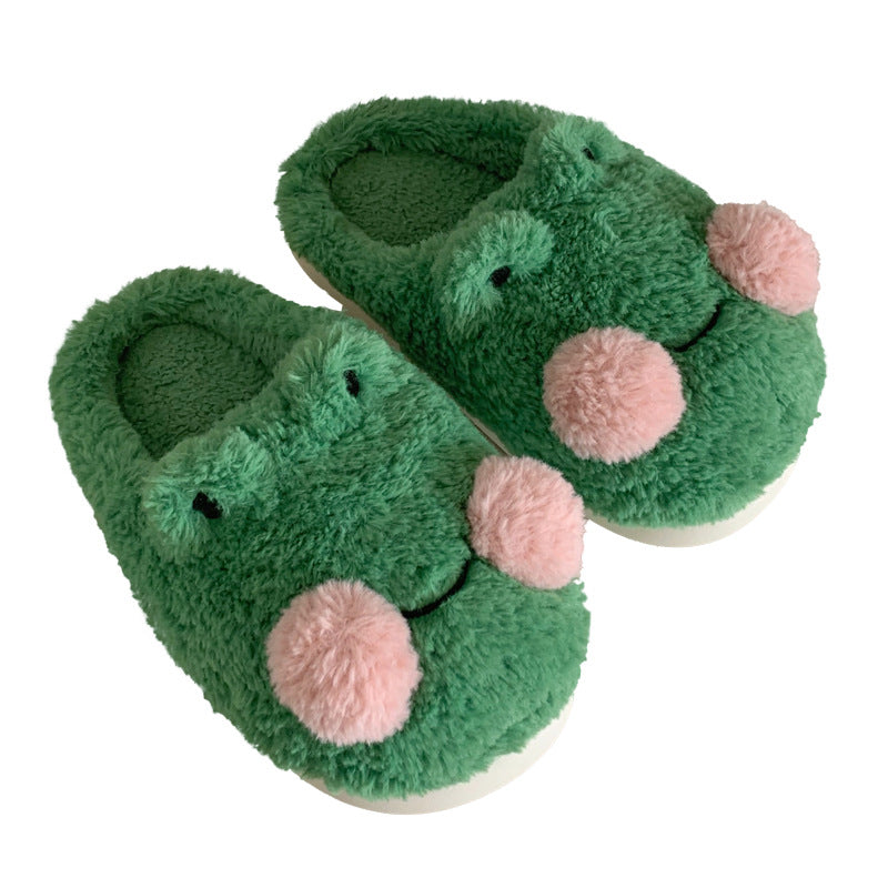 Women's Cute Cartoon Frog Design Slide Slippers for Girls, Winter Plush Warm Bedroom Fuzzy Slippers, Non-slip Comfortable Home Footwear & Walking Shoes, Holiday Gifts