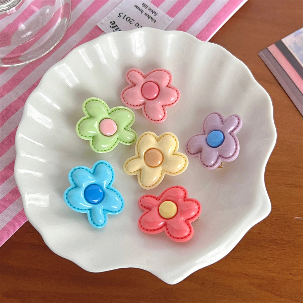 6 Sweet Flower Style Duckbill Hair Clips for Women, Candy Color Hair Clips, Ponytail Bangs, Headband Hair Clips