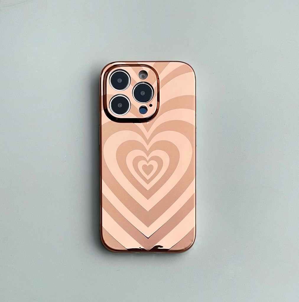 Case for iPhone 11, Cute Electroplated Multi-Layer Love Heart Pattern Latte Valentines Art Aesthetic Swirl Graphic Phone Case Slim Shockproof Hard PC Bumper Cover for Girls Women