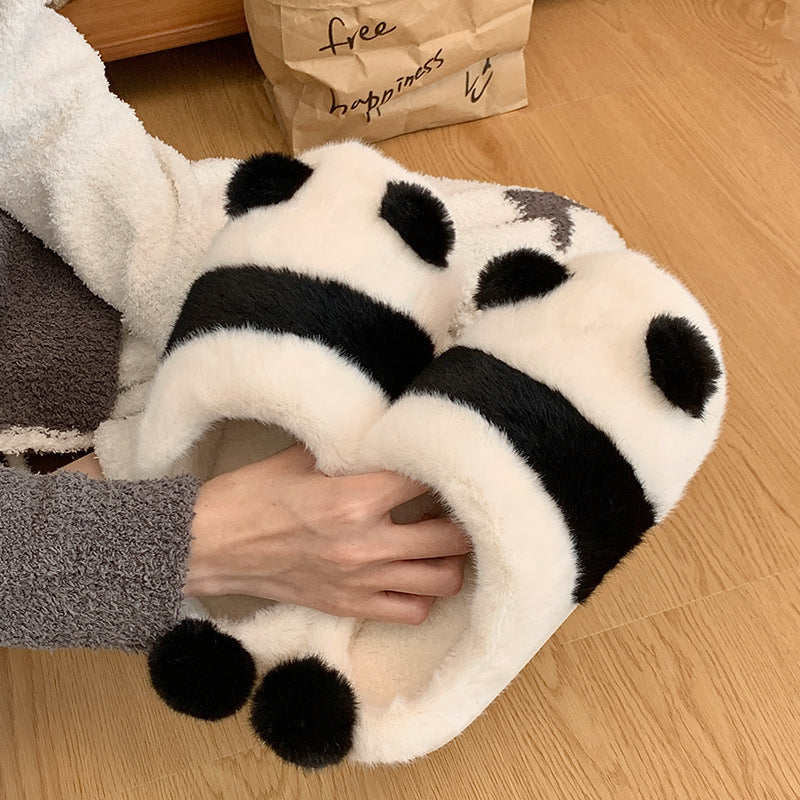 Women's Cute Cartoon Panda Design Non-slip Warm Breathable Slippers, Closed Toe Slippers, Girl Footwear, Slide Shoe, Winter Plush Warm Bedroom Slippers, Parent Holiday Gift