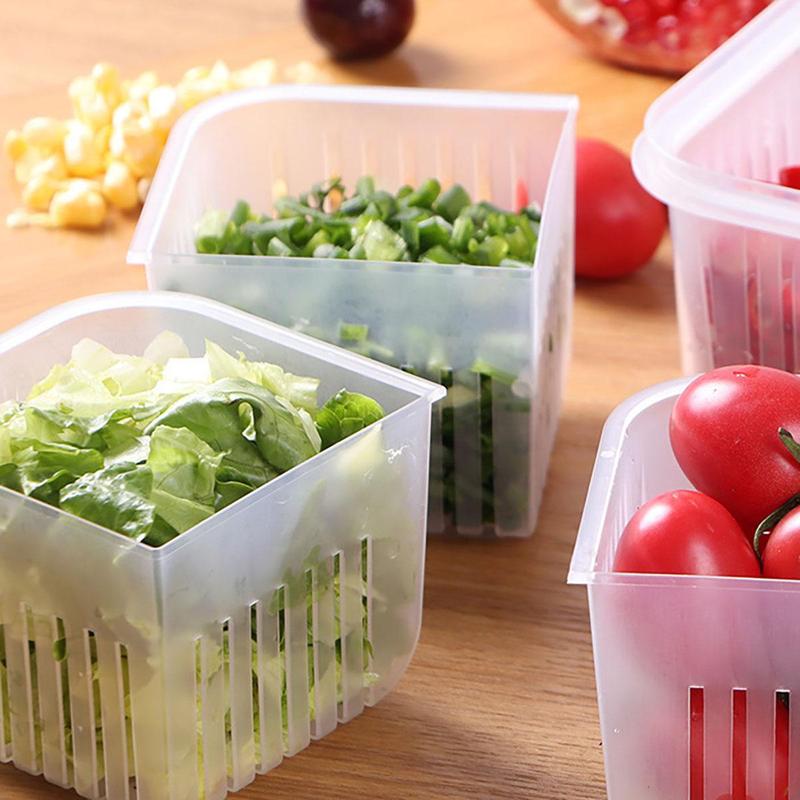 2pcs/set Food Storage Box with Filter & Lid, Clear Food Storage Container, Refrigerator Food Storage Box