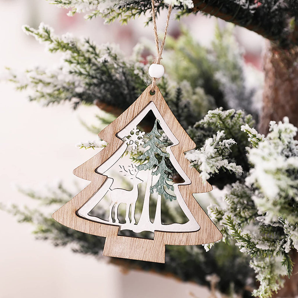 Christmas Pendant Scene Layout White Bead Christmas Tree Heart Snow House Pendant for Home