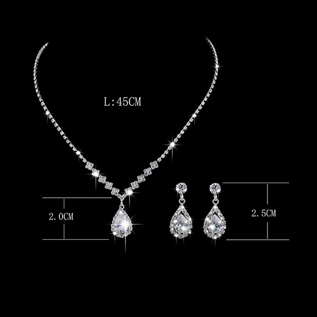 Bride Wedding Necklace Earrings Set Silver Rhinestones Necklaces Bridal Crystal Jewelry Accessories for Women and Girls (Set of 3)