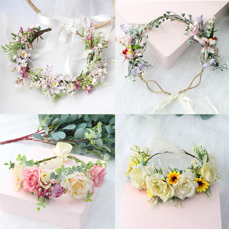 1pc Baby's Breath Garland Sunflower Wreath Kids Hair Decor Sunflower Garland Baby Sunflower Headband Performance Garland for Kid Sunflower Baby Bow Hair Ring Fabric Bride Girl