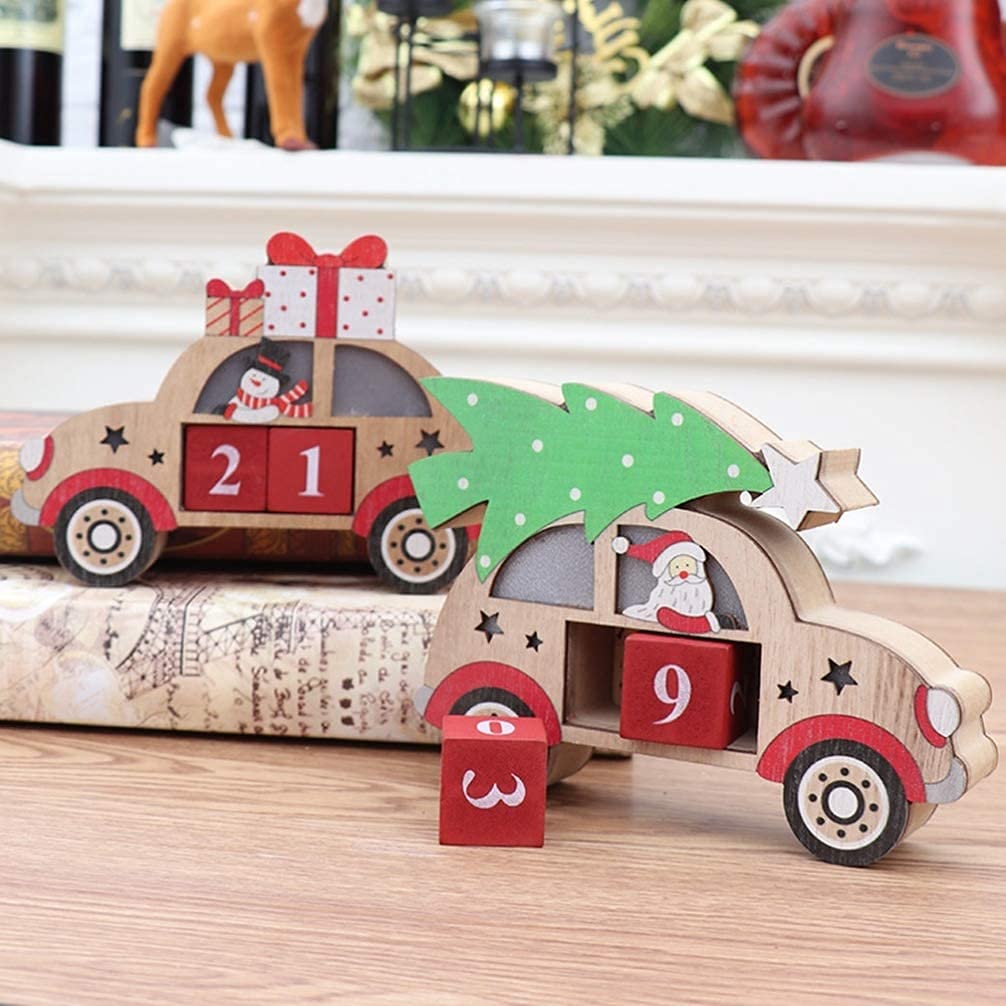 Christmas Countdown Advent Calendars Luminous Desk Calendar Car Shape Perpetual Countdown Calendar for Christmas Desktop Ornament - Santa