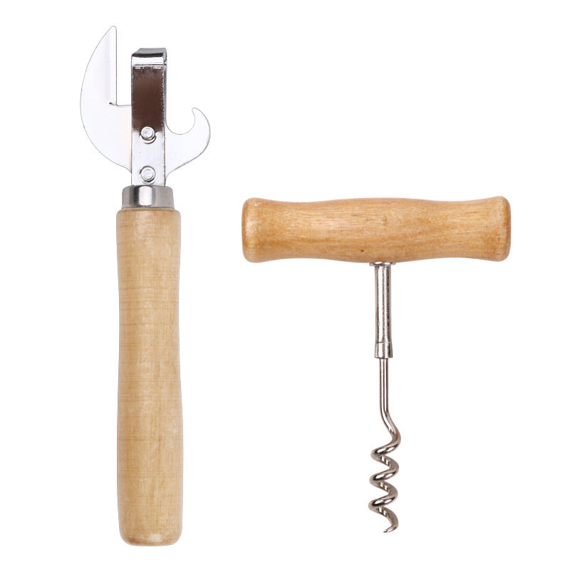 1 piece wooden handle can opener, can opener, tin can multi-purpose can opener, can opener, beer bottle opener, red wine