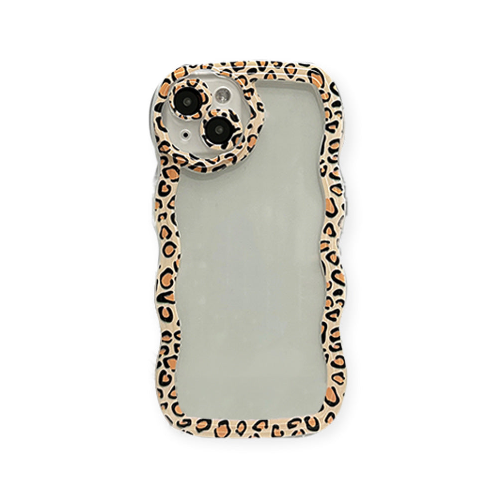 Compatible with iPhone 14 Plus Case Clear with Green Leopard Print Frame Design for Men Women Girls,Aesthetic Cute Wavy Soft Shockproof Cell Phone Cover for 14 Plus