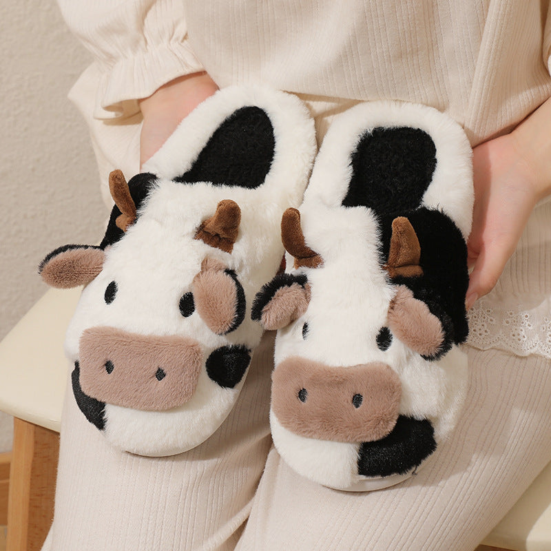 1 Pair Best-selling Cute Cow House Slippers for Couple,  Funny House Shoes, Cartoon Animal Design Plush Fluffy Slippers for Women & Men, Silent Anti-slip Slippers, 2023 Matching Trendy Warm Slippers, Christmas Gift  New Year Gift