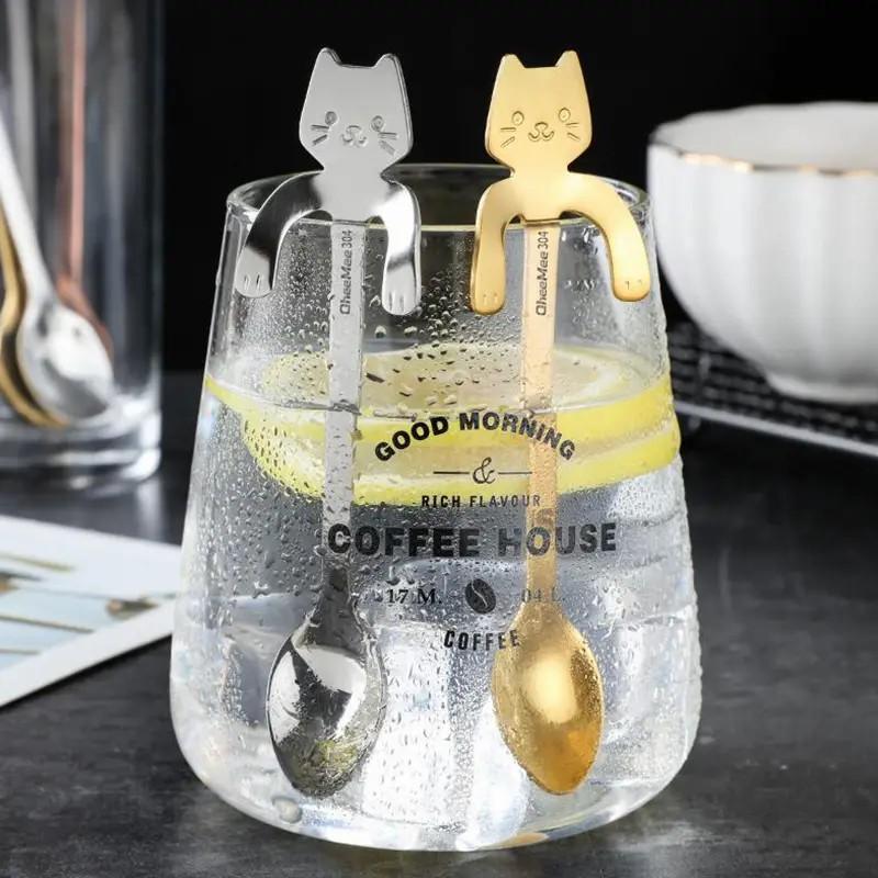 1 Piece Stainless Steel Cat Design Hanging Spoon, Coffee Tea Cup Spoons For Home Use