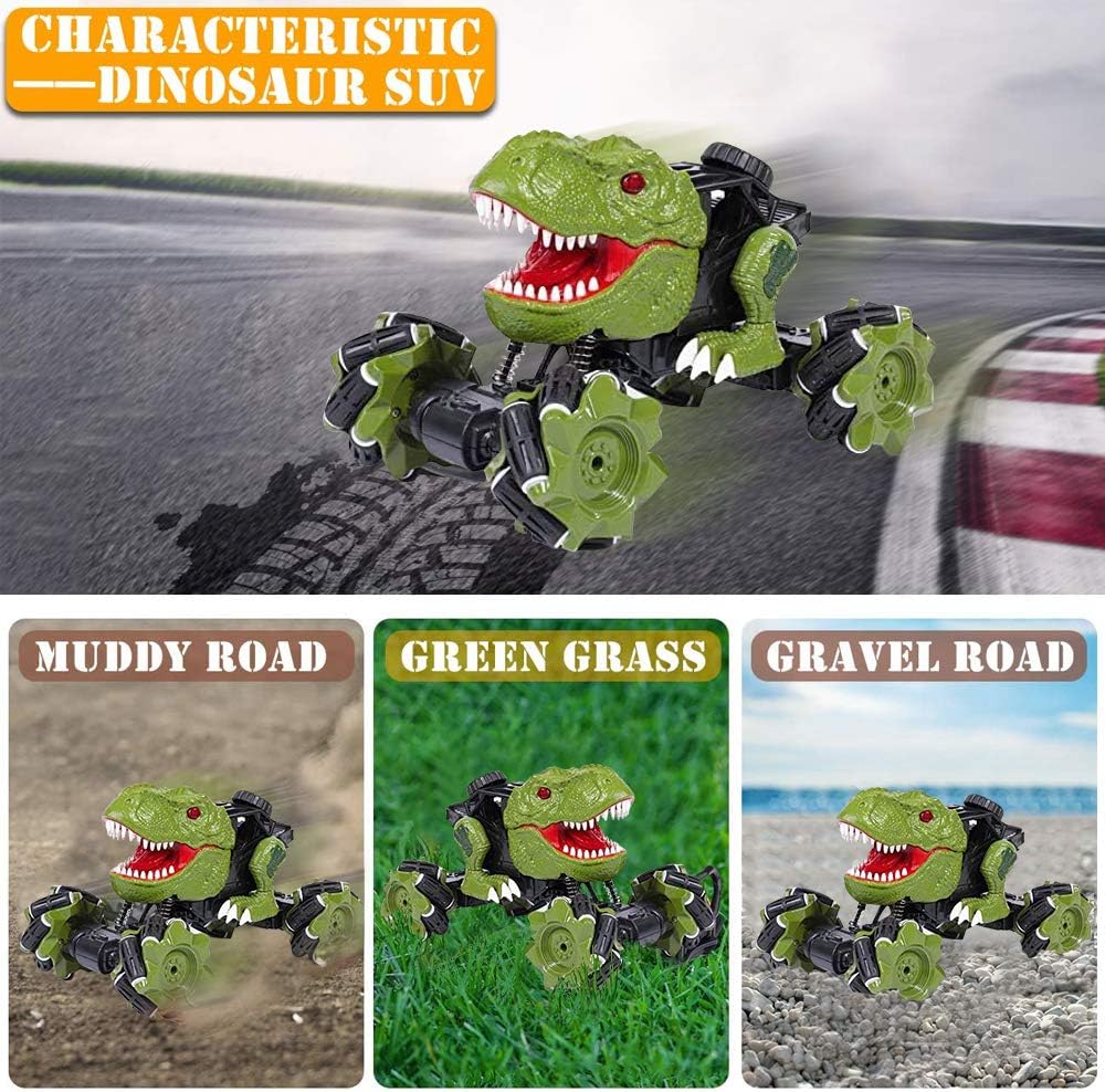 HANMUN Monster Truck Remote Control Car Dinosaur Toys - 2.4 GHz 360° Spins Stunt Car Rechargeable Cars Toys 45° Drift Outdoor for Boys Girls