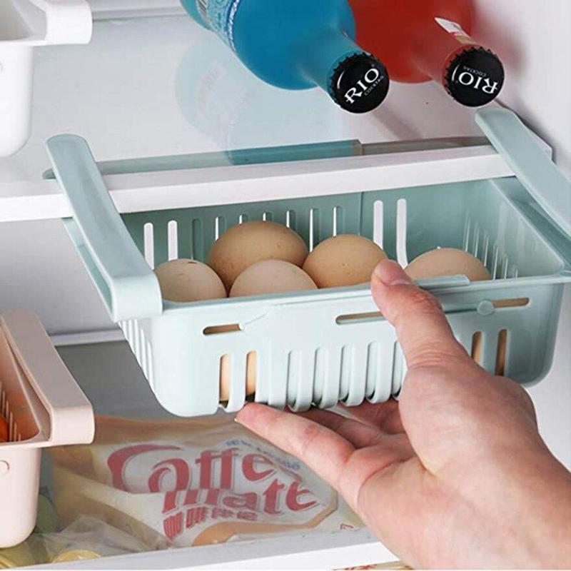 1 Piece Refrigerator Storage Basket, Adjustable Plastic Retractable Drawer Storage Basket