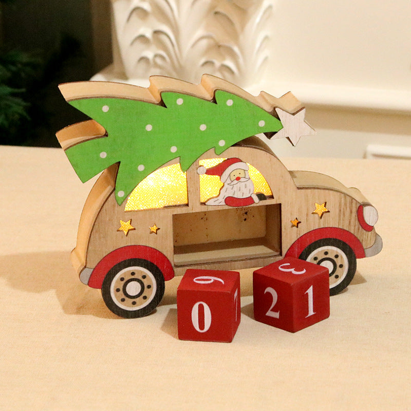 Christmas Countdown Advent Calendars Luminous Desk Calendar Car Shape Perpetual Countdown Calendar for Christmas Desktop Ornament - Santa