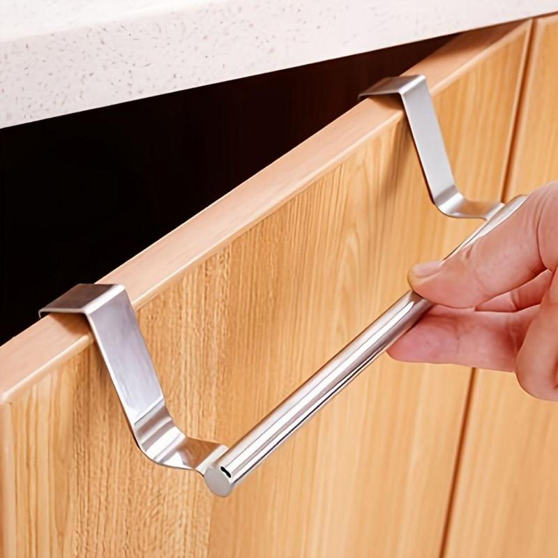 1 Piece Kitchen Cabinet Door Towel Holder, Stainless Steel Over Door Storage Hanger, Punch-free Cabinet Towel Bar, Home Organizer