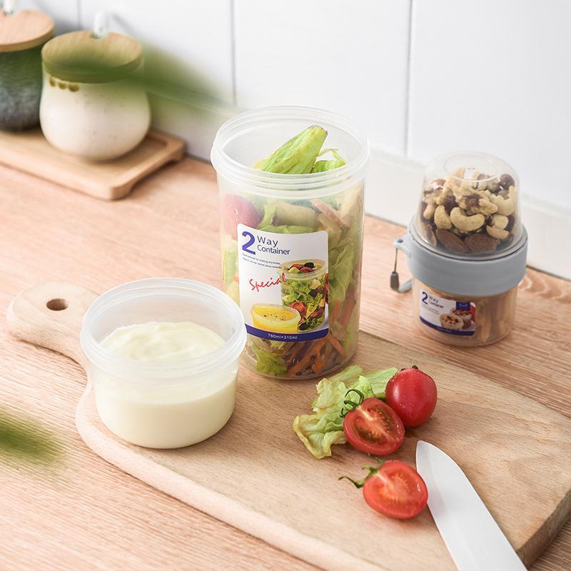 1 Piece Kitchen Multi-grid Food Preservation Storage Box, Portable Salad Cereal Fruit Vegetable Shaker Cup for Meal