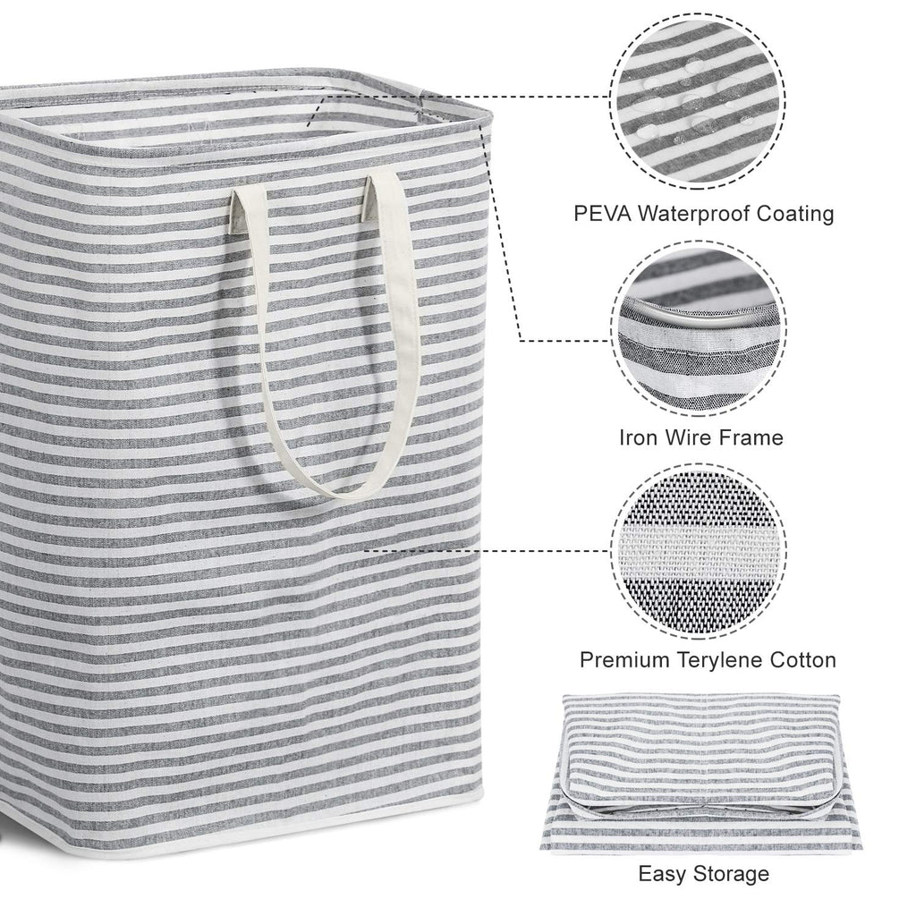 72L Freestanding Laundry Hamper Collapsible Large Clothes Basket with Easy Carry Extended Handles for Clothes Toys, Grey and Pink