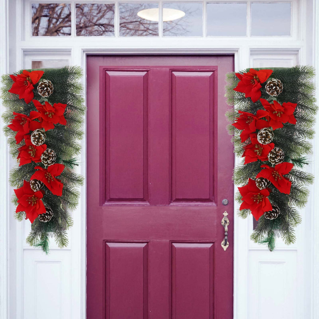 Christmas Wreath Outdoor Winter Wreaths, Holiday Wreath Christmas Festival Welcome Sign Window Pine Needles Winter Home Pine Cones Artificial Small Fireplace