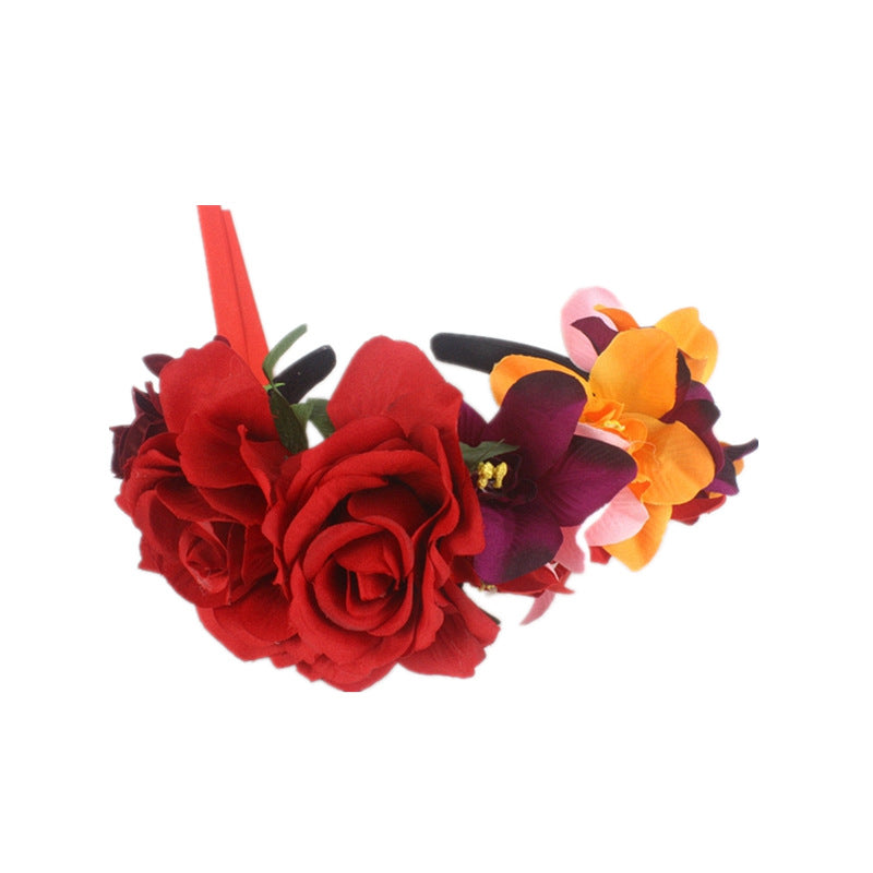 3pcs orchid headband day of the dead flowers floral crown hair wreath halloween hair accessories stylish headbands for women Floral Hair Band fabric seaside Red rose the flowers