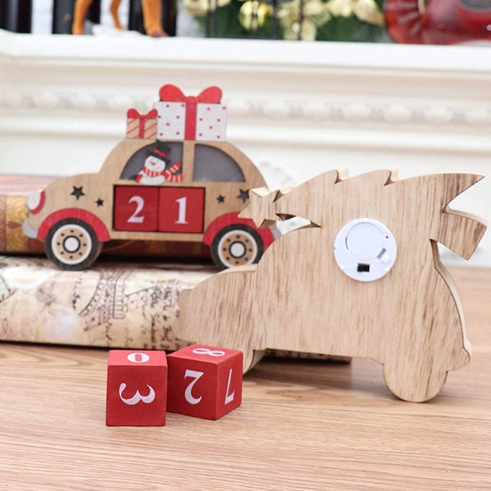 Christmas Countdown Advent Calendars Luminous Desk Calendar Car Shape Perpetual Countdown Calendar for Christmas Desktop Ornament - Santa