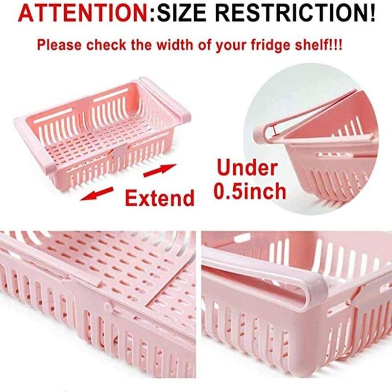 1 Piece Refrigerator Storage Basket, Adjustable Plastic Retractable Drawer Storage Basket