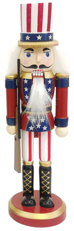 1pc Nutcracker Soldier Ornament Wooden Walnut Soldier Ornament Patriotic Nutcracker Christmas Party Decoration Nutcracker Christmas Decor Desktop USA Flags Painted Doll Lotus Tree