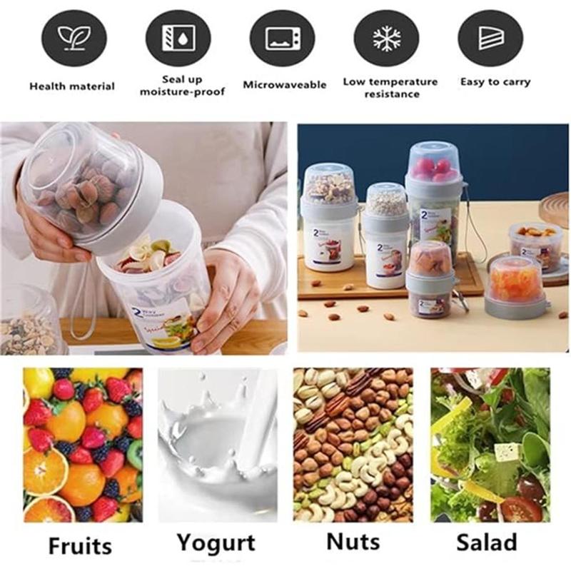 1 Piece Kitchen Multi-grid Food Preservation Storage Box, Portable Salad Cereal Fruit Vegetable Shaker Cup for Meal