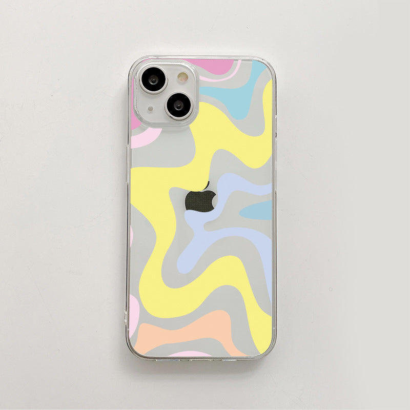 Compatible with iPhone 14 / iPhone 13 Phone Case, Cute Art Wavy Painted for Women Girls