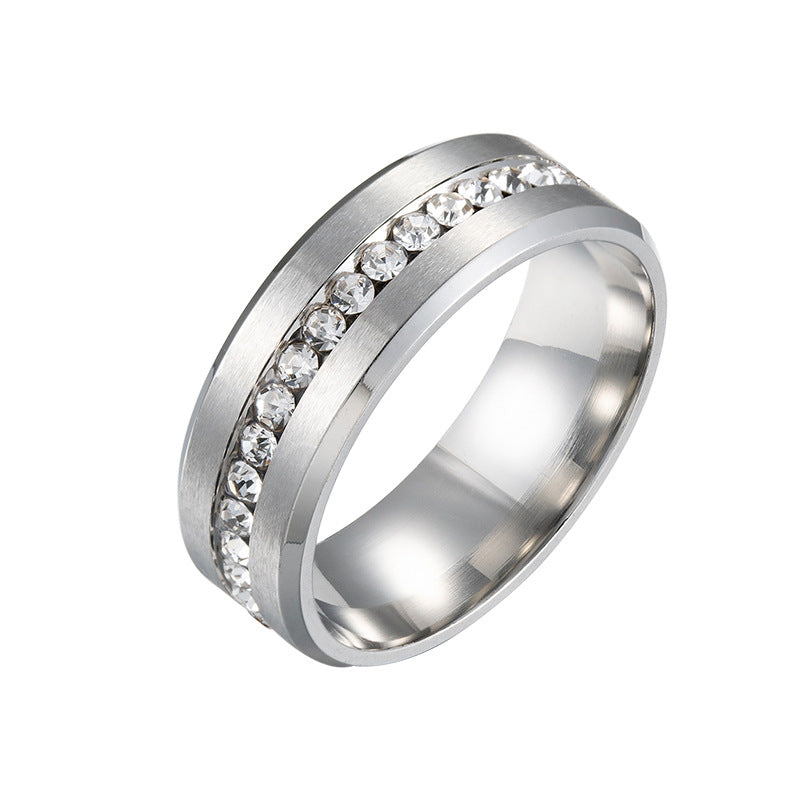 1 Piece Fashion Simple Single Row Zirconia Inlaid Stainless Steel Ring, Unisex, Casual and Versatile Accessories