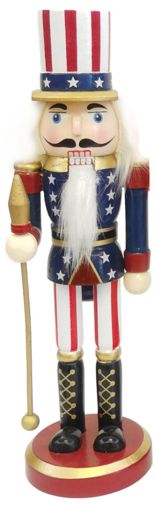 1pc Nutcracker Soldier Ornament Wooden Walnut Soldier Ornament Patriotic Nutcracker Christmas Party Decoration Nutcracker Christmas Decor Desktop USA Flags Painted Doll Lotus Tree