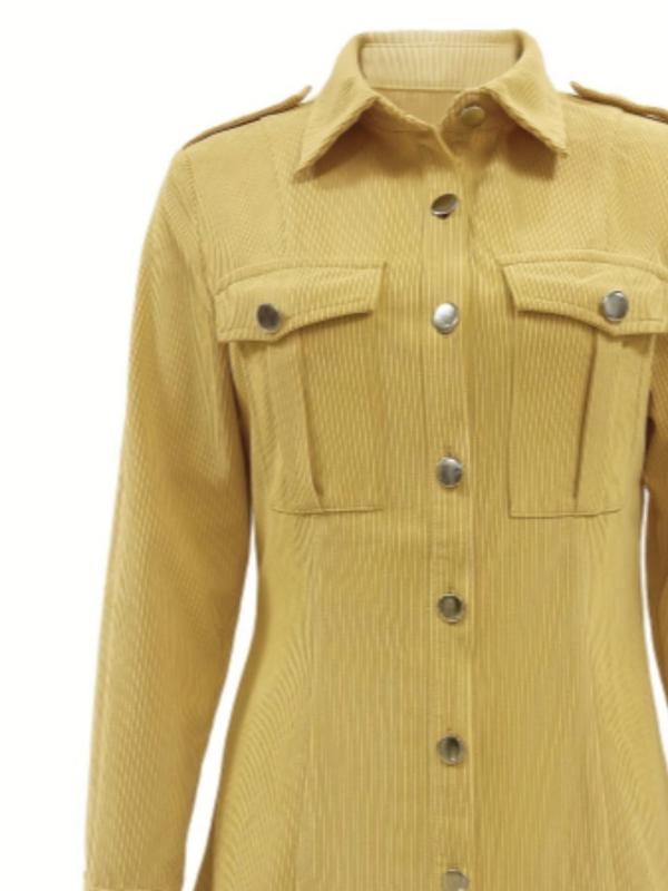 Women's Button Front Pocket Blouse, Casual Long Sleeve Collared Top for Fall & Winter, Women's Clothing for Daily Wear