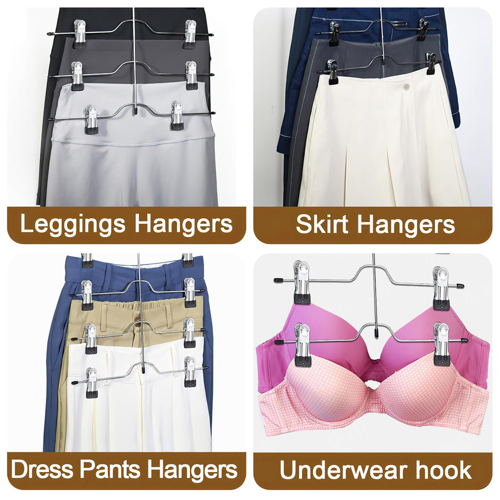 4-Tier Skirt Hangers, Pants Hangers with Clips - Non-Slip, Space Saving, Adjustable Clips, Suitable for Skirts, Shorts, Kids Clothing (3-Pack)