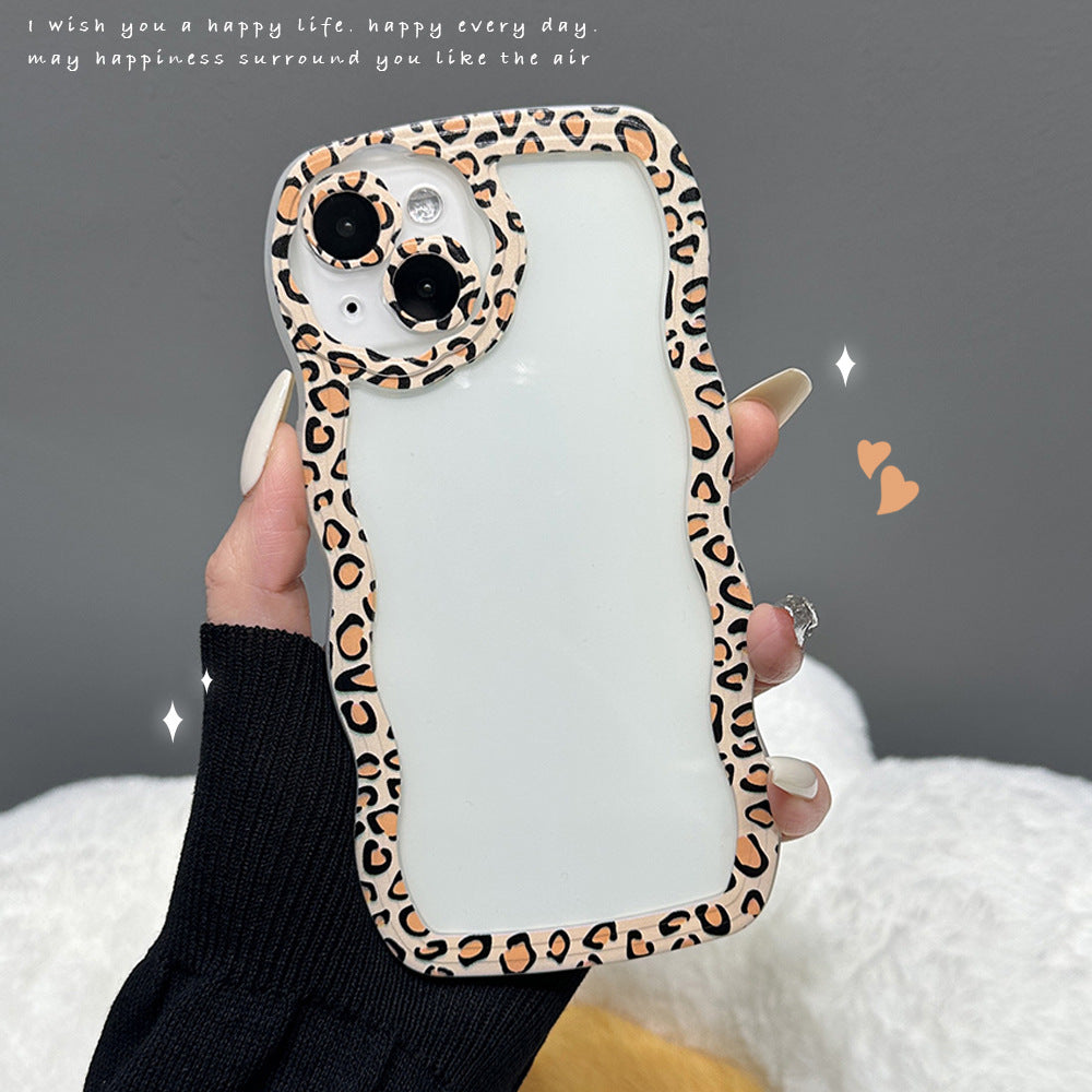 Compatible with iPhone 14 Plus Case Clear with Green Leopard Print Frame Design for Men Women Girls,Aesthetic Cute Wavy Soft Shockproof Cell Phone Cover for 14 Plus