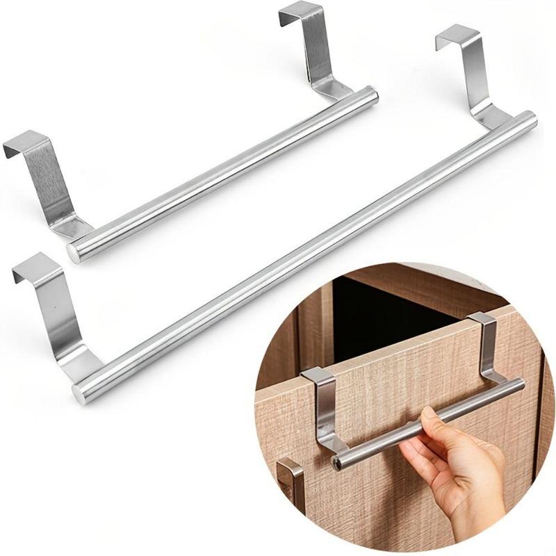 1 Piece Kitchen Cabinet Door Towel Holder, Stainless Steel Over Door Storage Hanger, Punch-free Cabinet Towel Bar, Home Organizer