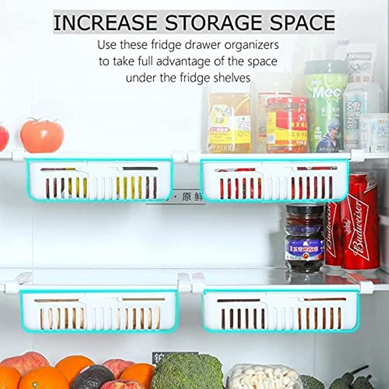 1 Piece Refrigerator Storage Basket, Adjustable Plastic Retractable Drawer Storage Basket